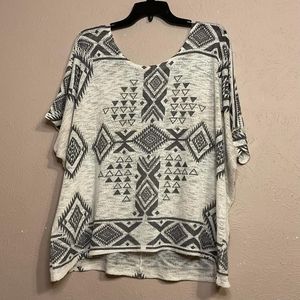 Cute PLUS SIZE Aztec Cream 2XL TopBeige with black Aztec design.